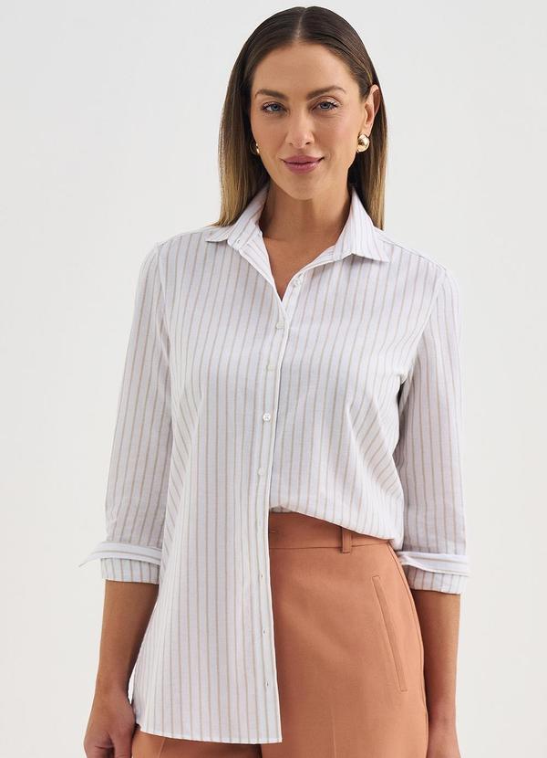Principessa - Camisa Comfy de Algodão Off e Bege Belmira 1