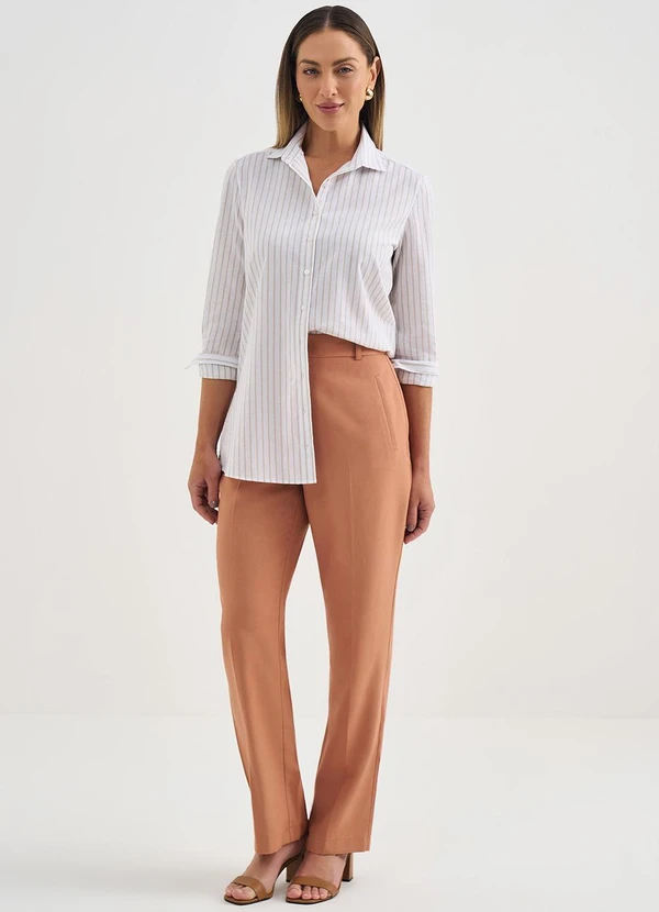 Principessa - Camisa Comfy de Algodão Off e Bege Belmira 3