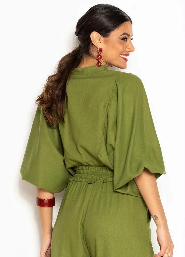 CAMISA CROPPED DE LINHO COM AMARRACAO VERDE - FARM