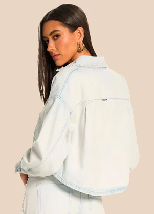 Doce Trama - Camisa Cropped Feminina Overshirt Jeans Azul - DOCE TRAMA