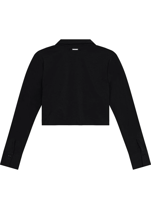 Enfim - Camisa Cropped Pregas Texturizada Preto 2