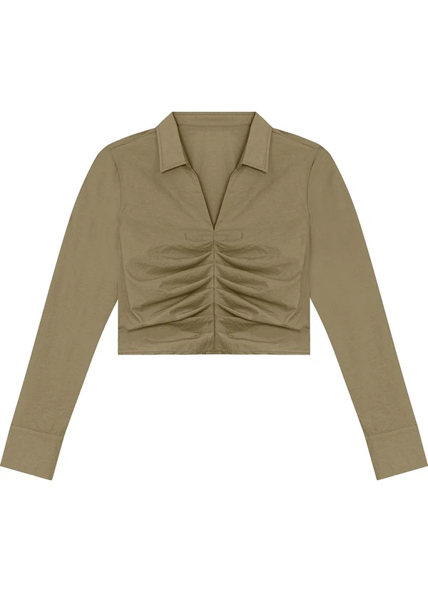 Enfim - Camisa Cropped Pregas Texturizada Verde 1