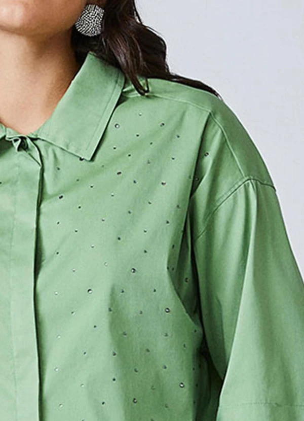 Authoria - Camisa Cropped Verde com Strass Verde 5