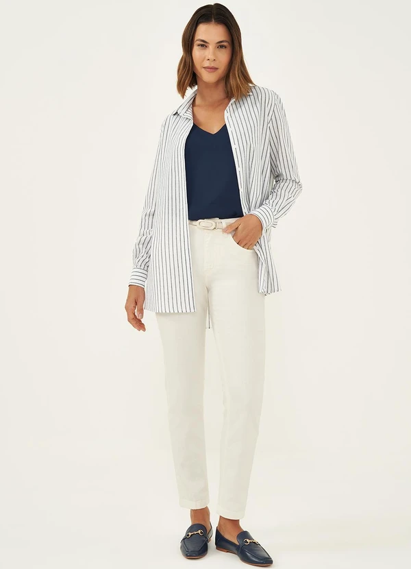 Principessa - Camisa Comfy de Algodão Listrado Off e Marinho Tiany 3