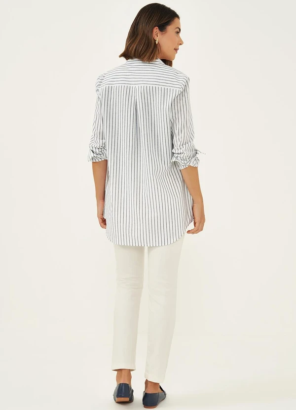 Principessa - Camisa Comfy de Algodão Listrado Off e Marinho Tiany 4