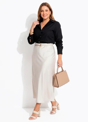 Quintess - Camisa de Botão Preta Alongada - QUINTESS