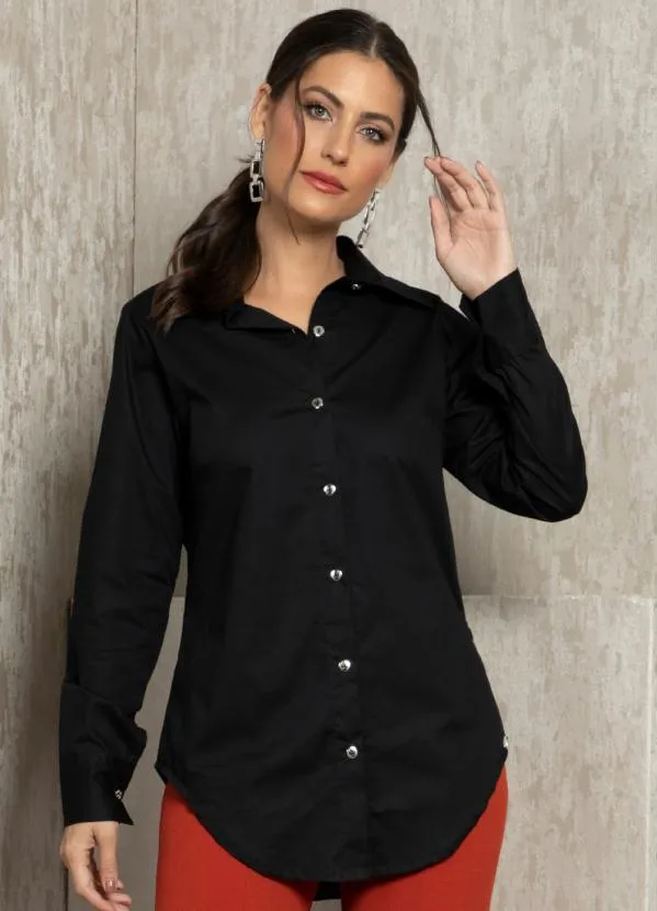 Quintess - Camisa de Botão Preta Alongada