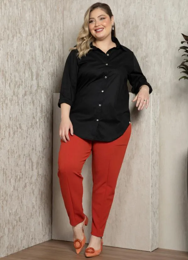 Quintess - Camisa de Botão Preta Alongada