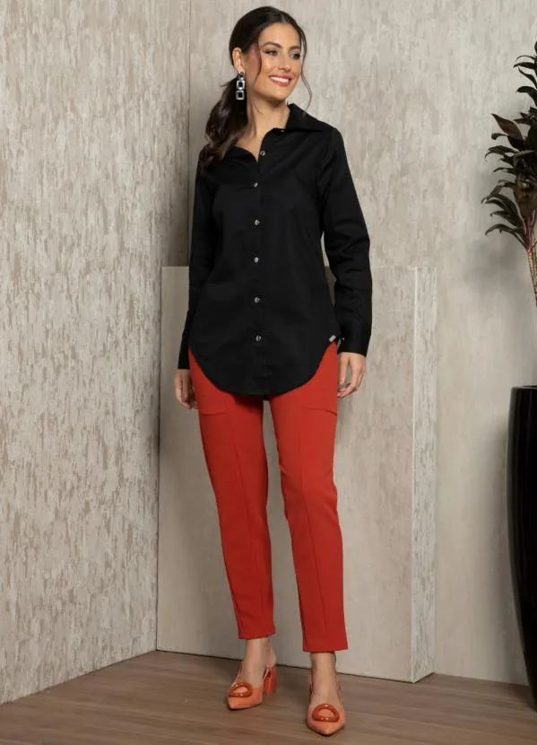 Quintess - Camisa de Botão Preta Alongada 5