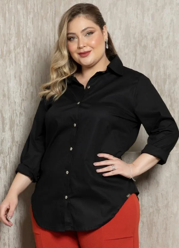 Quintess - Camisa de Botão Preta Alongada 6