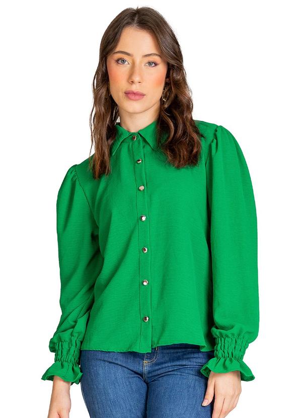 Select - Camisa de Botões Feminina Manga Longa Verde