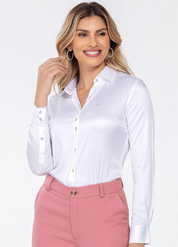 Principessa - Camisa de Cetim Social Branco Aurea