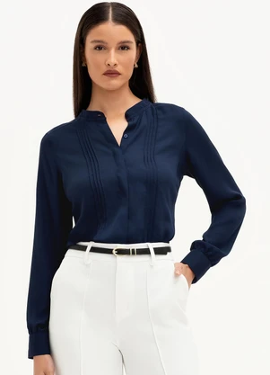 Principessa - Camisa de Crepe com Pregas Frontais Marinho Valéria - PRINCIPESSA