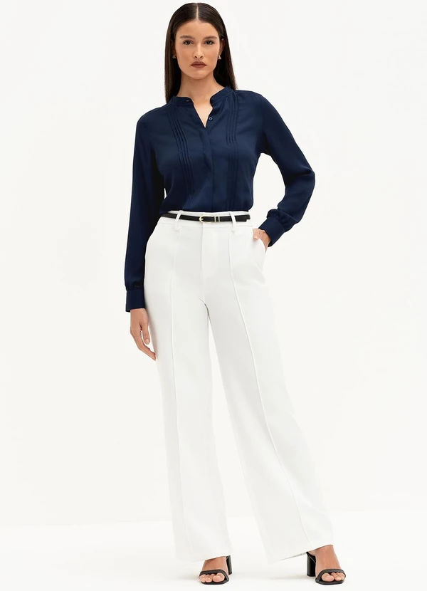 Principessa - Camisa de Crepe com Pregas Frontais Marinho Valéria 3