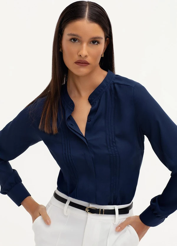 Principessa - Camisa de Crepe com Pregas Frontais Marinho Valéria 5