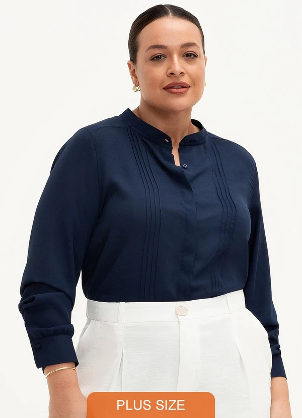 Principessa - Camisa de Crepe com Pregas Frontais Marinho Valéria 6