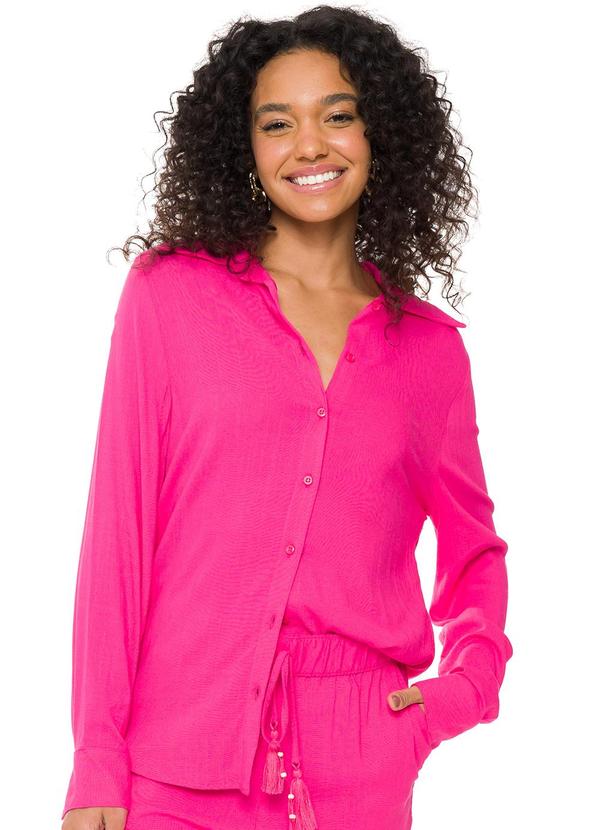 Doce Trama - Camisa de Manga em Tecido Plano Rosa