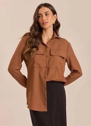 Doce Trama - Camisa de Manga Longa em Pied Poule Marrom - DOCE TRAMA