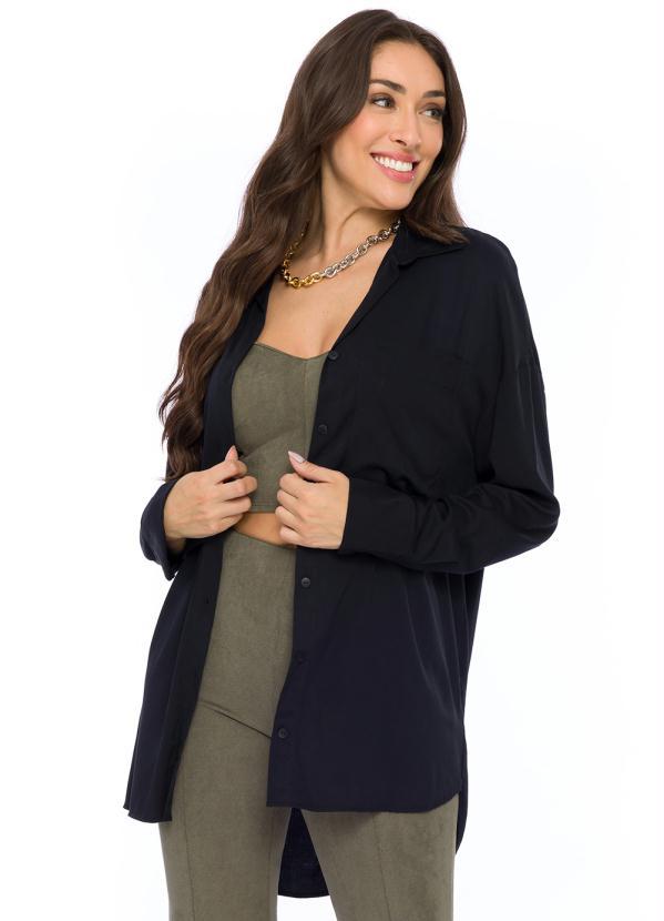 Doce Trama - Camisa de Manga Longa em Tecido Preto