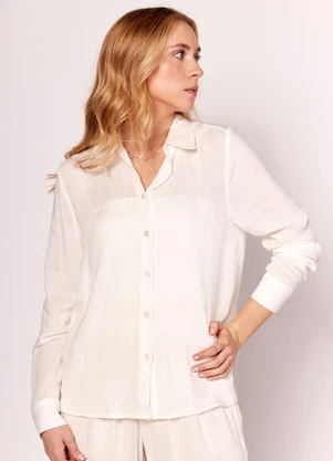 Sofie - Camisa de Manga Longa em Viscose Flamê Branco - SOFIE