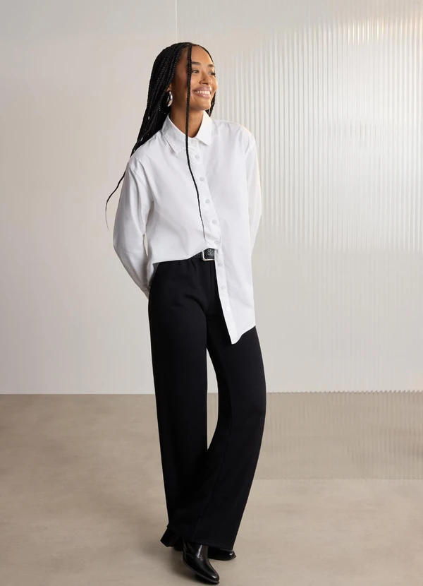 Lunender - Camisa de Mangas Longas em Algodão Branco
