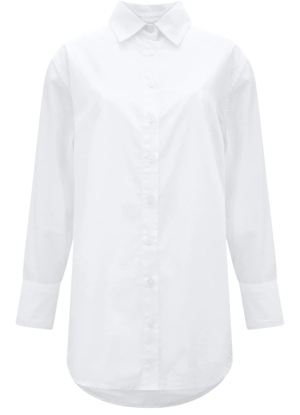 CAMISA DE MANGAS LONGAS EM ALGODAO BRANCO - LUNENDER FEMININA