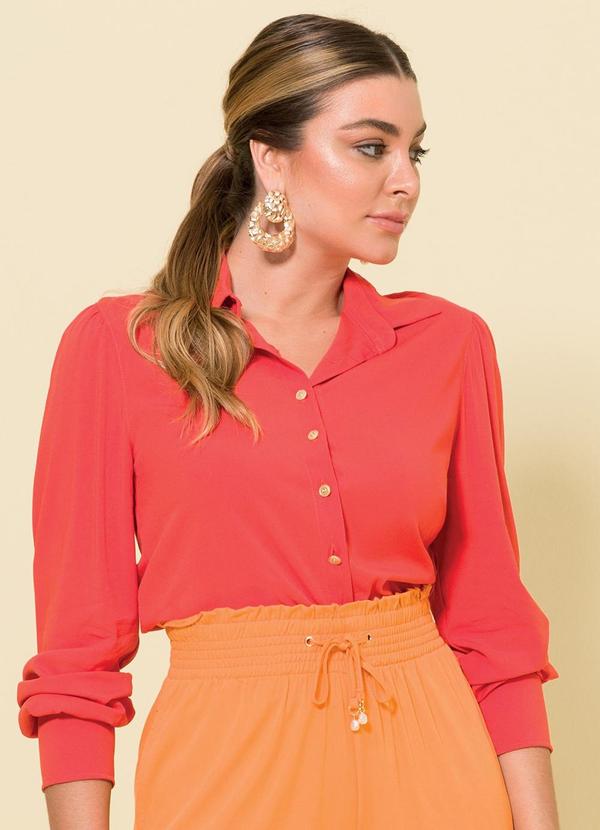 Gris - Camisa de Tecido Feminino Adulto Laranja