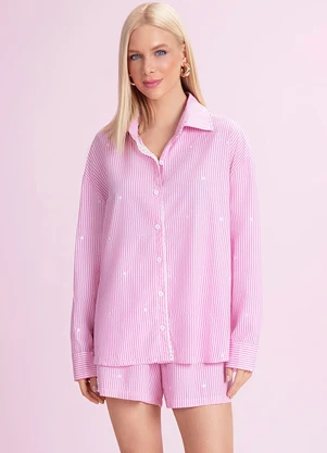 Angel - Camisa de Tricoline Listrado Rosa - ANGEL