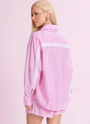 Angel - Camisa de Tricoline Listrado Rosa - ANGEL