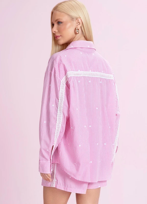 Camisa De Tricoline Listrado Rosa - ANGEL