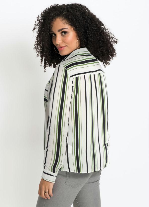 bonprix - Camisa de Viscose com Bolsos Listrada Azul 2