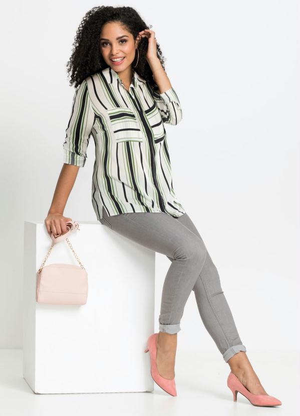 bonprix - Camisa de Viscose com Bolsos Listrada Azul 3