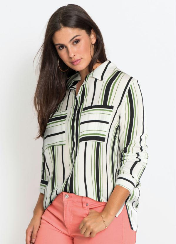 bonprix - Camisa de Viscose com Bolsos Listrada Azul 5