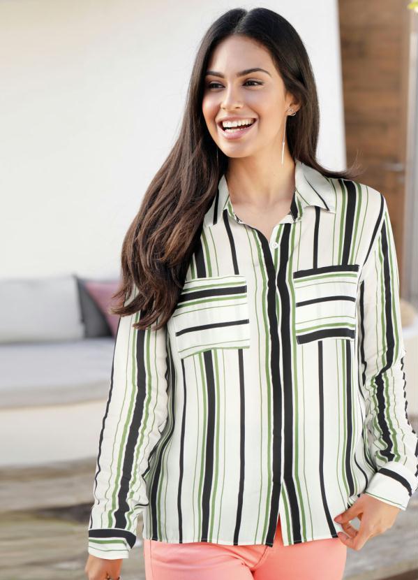 bonprix - Camisa de Viscose com Bolsos Listrada Azul 8