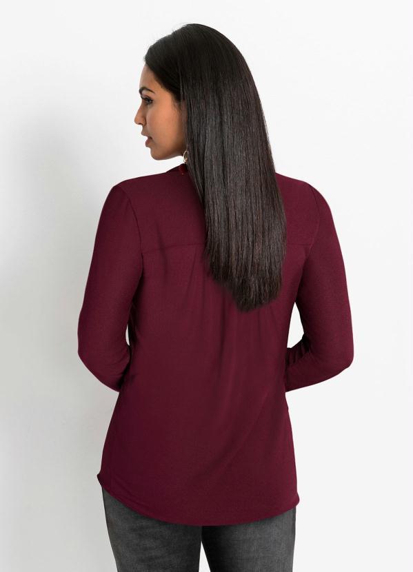 bonprix - Camisa Decote V Manga Longa Bordô 2