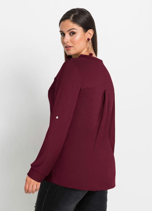 bonprix - Camisa Decote V Manga Longa Bordô 5