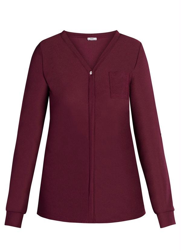 bonprix - Camisa Decote V Manga Longa Bordô 6