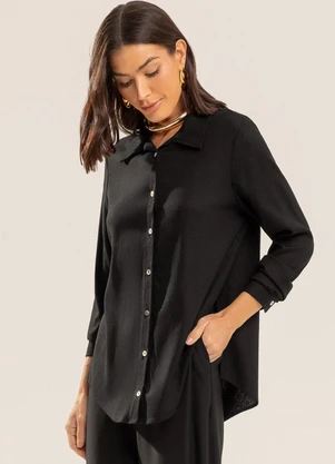 Gris - Camisa em Linho com Elastano Preto - GRIS