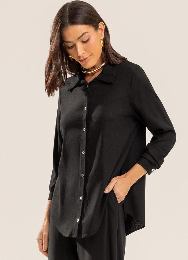 Gris - Camisa em Linho com Elastano Preto