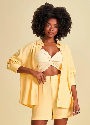 Doce Trama - Camisa em Plano Linen com Botões Amarelo - DOCE TRAMA