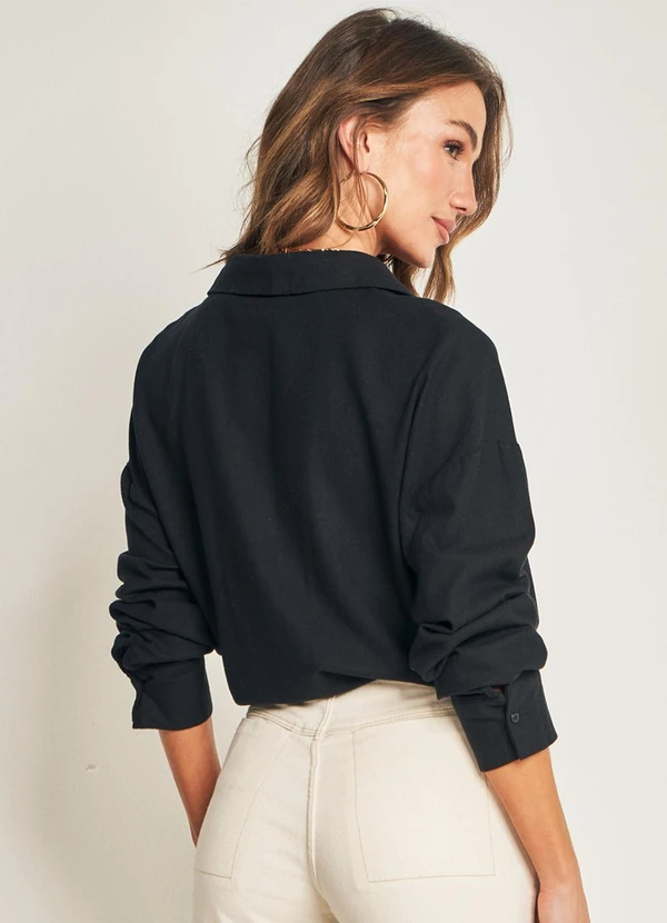 Doce Trama - Camisa em Plano Linen com Botões Preto 2