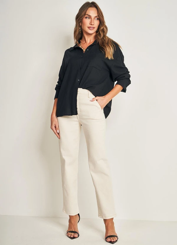 Doce Trama - Camisa em Plano Linen com Botões Preto 3
