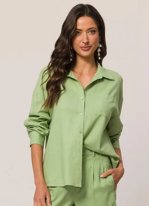 Doce Trama - Camisa em Plano Linen com Botões Verde - DOCE TRAMA