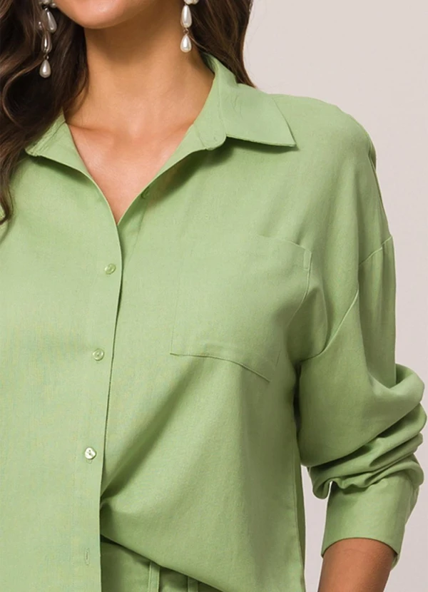 Doce Trama - Camisa em Plano Linen com Botões Verde 5