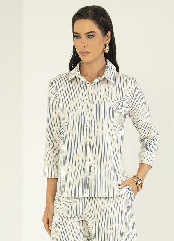 Gris - Camisa em Tecido Fluído Azul