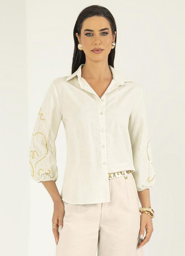 Gris - Camisa em Tecido Fluído Off White