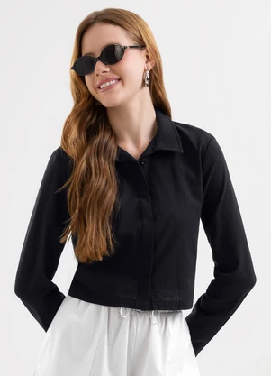 Cativa - Camisa em Tecido Leve Texturizado Preto - CATIVA