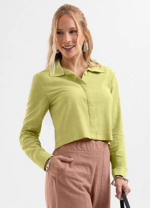 Cativa - Camisa em Tecido Leve Texturizado Verde - CATIVA