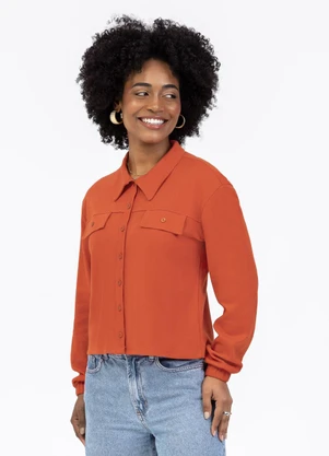 Habana - Camisa em Tecido Texturizado Laranja - HABANA