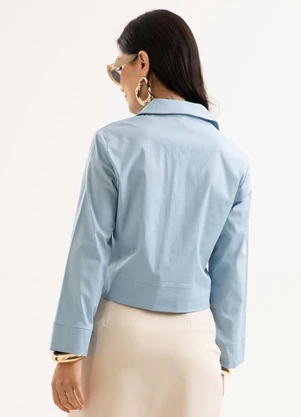 Cativa - Camisa em Tricoline com Bordado a Laser Azul - CATIVA